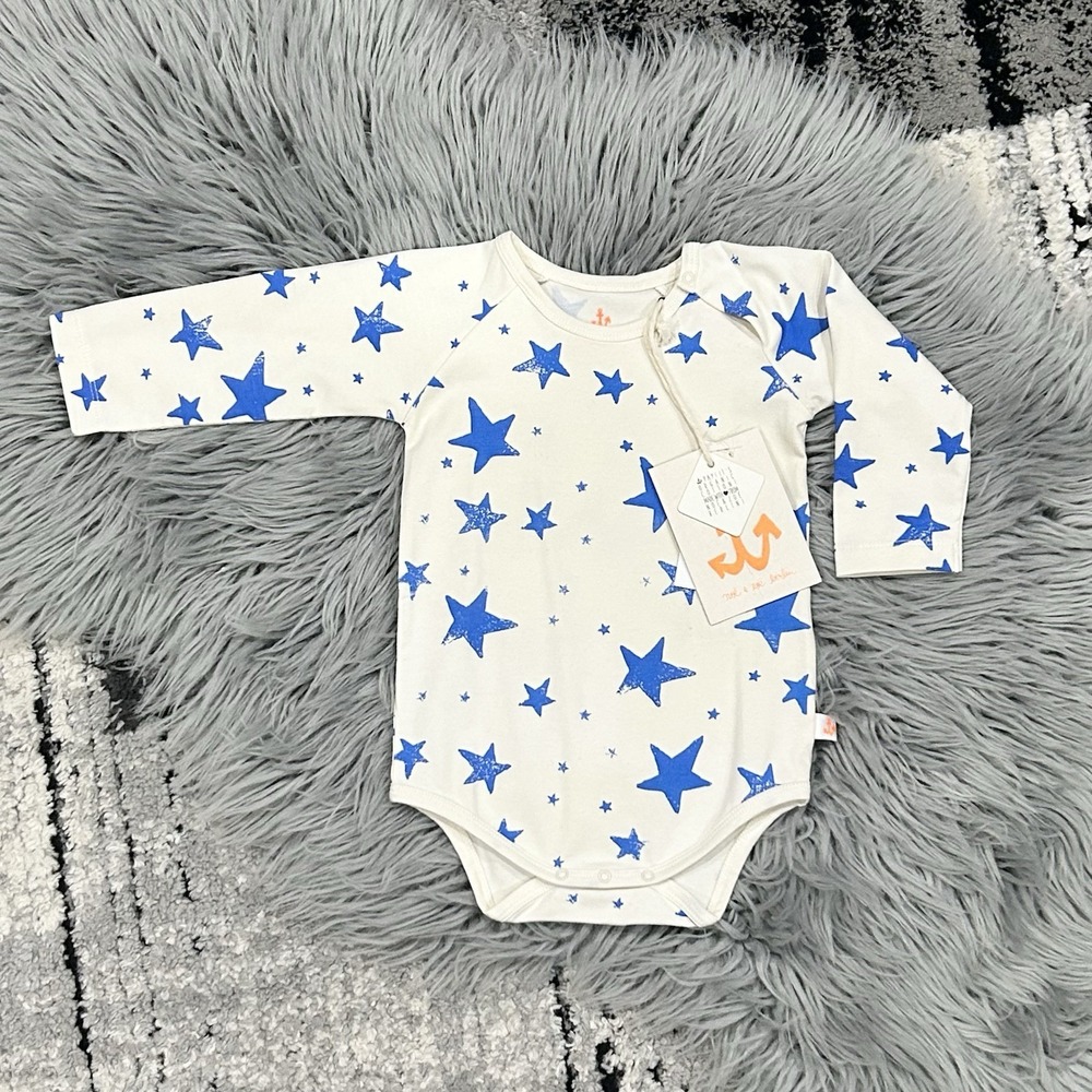 Noe & Zoe Blue Stars LS Raglan Bodysuit (MSRP $38) Size 6-12 Month NWT